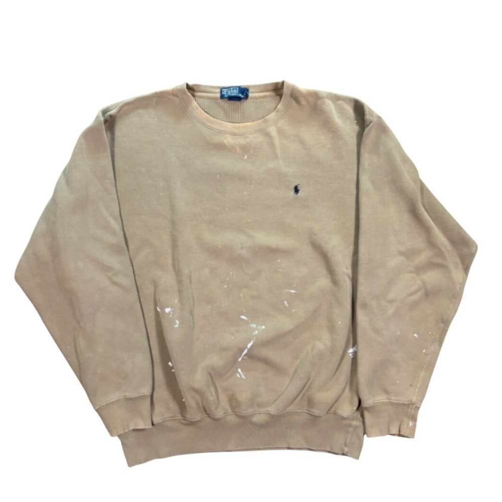 Vintage Polo Ralph Lauren Paint Stained Trashed Crewneck Sweatshirt Size L